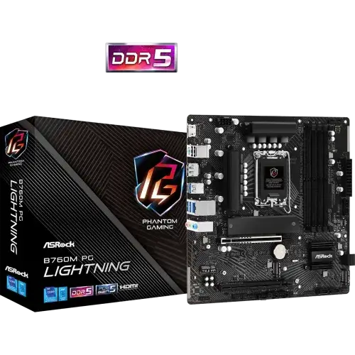 ASRock B760M PG Lightning DDR5 14th, 13th and 12th Gen Micro ATX Motherboard